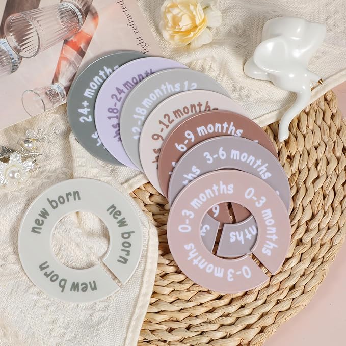 8 Pcs Baby Closet Dividers for Clothes, Round Baby Clothes Dividers Wardrobe Organizer Double-Sided Nursery Clothing Organizer for Closet 8 Sizes from Newborn to 24+ Months