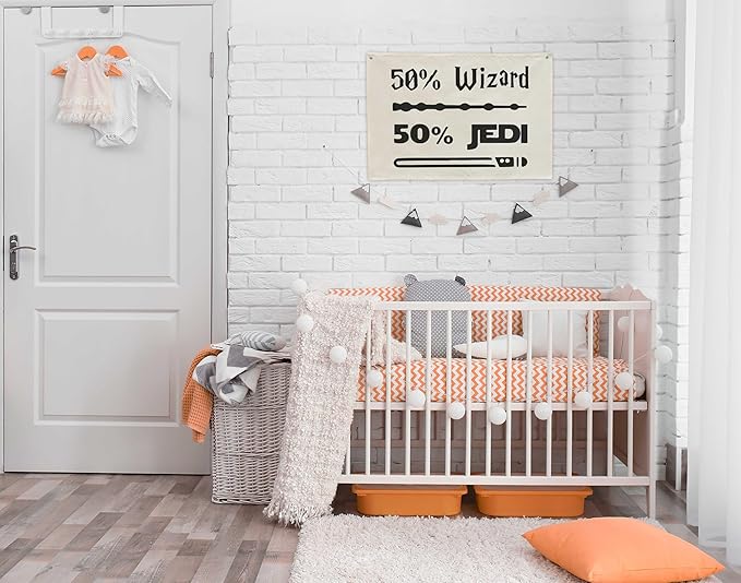 50% Wizard 50% Jedi Boys Nursery Banner Wall Decor-Playroom Baby Room Bedroom Kindergarten Wall Decorations-Baby,Shower Gift for Boys Kids-Rectangular Canvas Flag Banner