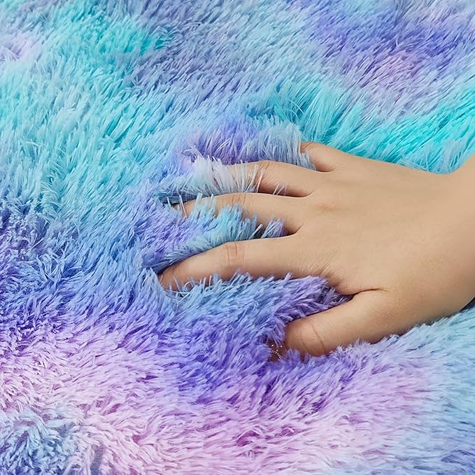 3x3 ft Small Fluffy Purple Rainbow Kids Rug for Girls Bedroom,Tie Dye Colorful Soft Shag Carpet Round Plush Shaggy Circle Area Rug Pink for Girls Room Nursery Baby Playroom Unicorn Home Decor
