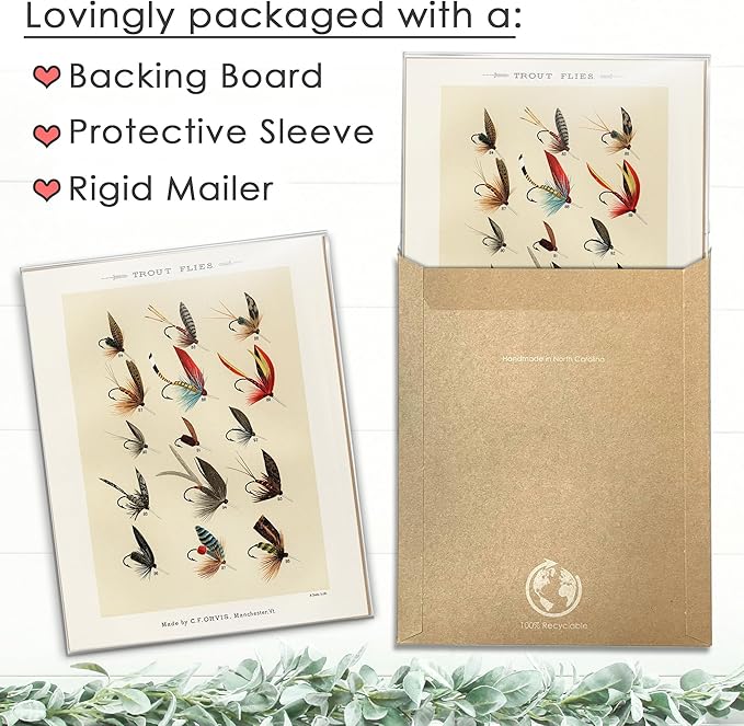 DREAM BIG PRINTABLES Vintage Fly Fishing Decor (Set of 4) - Unframed - 8x10 | Great Gift for Fisherman - Reproductions of Vintage Fishing Lure Art Prints - Rustic Decor