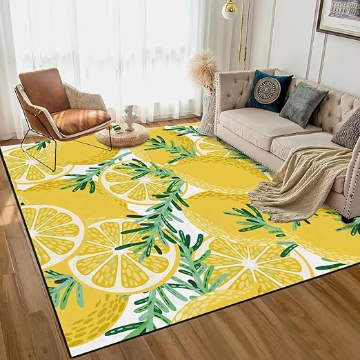 Lemon Rug Yellow Area Rugs for Bedroom Dorm Living Room Lemon Tree Throw Rug Floor Mat Pad Doormat Carpet, 6' x 9'(180 x 275cm)
