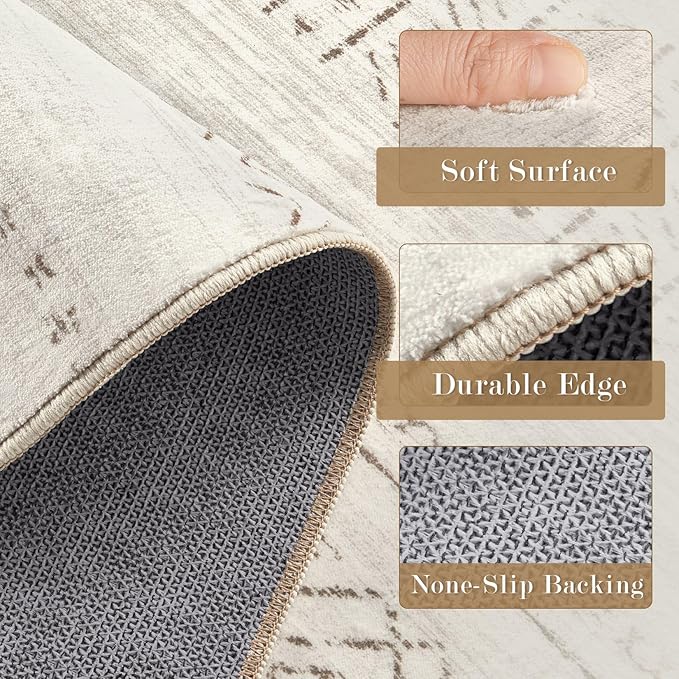 Area Rugs for Living Room Washable Living Room Rug Soft Neutral Indoor Floor Carpet Non-Slip Stain Resistant Modern Boho Rugs for Bedroom Dining Room Kids Room Nursery Office Home Brown Cream