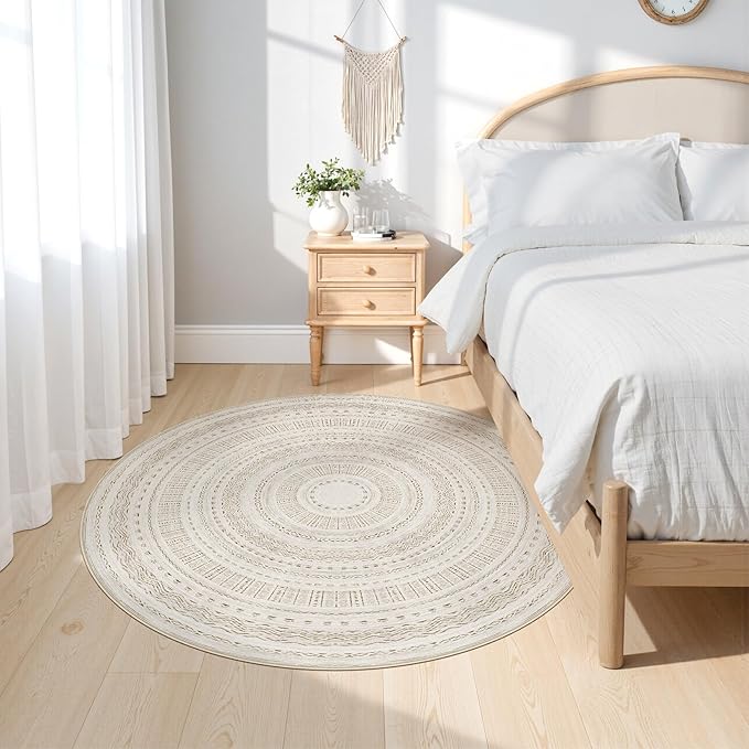 Area Rugs for Living Room Washable Living Room Rug Soft Neutral Indoor Floor Carpet Non-Slip Stain Resistant Modern Boho Rugs for Bedroom Dining Room Kids Room Nursery Office Home Brown/Cream