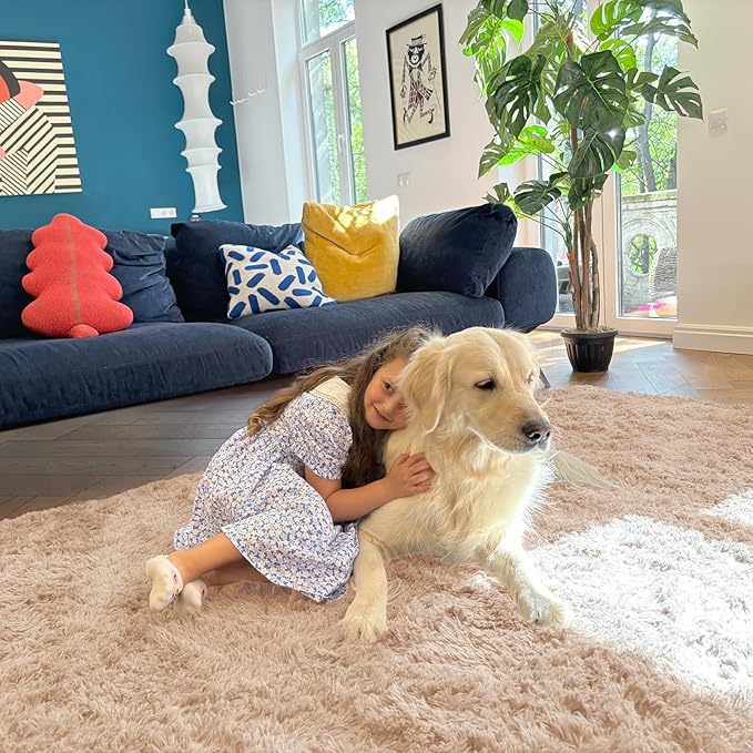 OLANLY 2x6 Machine Washable Runner Rugs for Hallway, Soft Fluffy Shaggy Bedside Rugs for Bedroom, Living Room, Indoor Floor Carpet for Kids Girls and Boys, Nursery Rooms, Home Decor Aesthetic, Beige