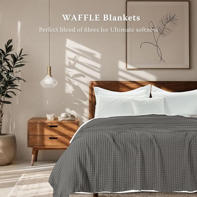 Threadmill Cooling Waffle Blanket King Size | Breathable, Lightweight and Cooling | Made from Rayon Derived from Bamboo | Waffle Throw Blanket for Couch and Sofa | 106 x 92 Inches | Scottish Grey