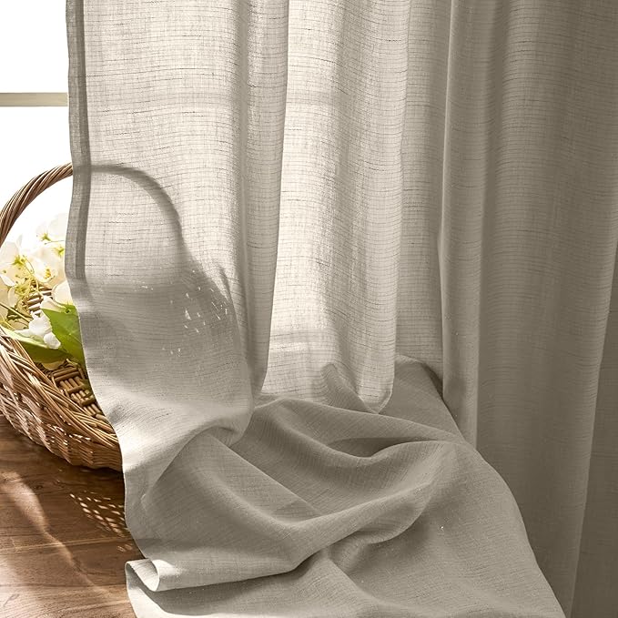 jinchan Oat Clost Linen Blend Curtains 84 inch Length 2 Panel for Bedroom Bathroom, Farmhouse Country Cottage Core Style 38 inch Wide Drapes with Rod Pocket Back Tab(38W x 84L, Oat)