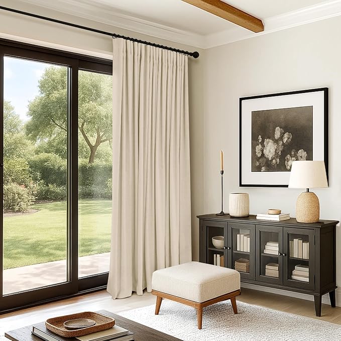 INOVADAY 100% Blackout Curtains for Bedroom, Black Out Curtains 96 Inch Long, Clip Rings Linen Blackout Drapes, Thermal Insulated Room Darkening for Living Room, 1 Panel - Cream,W102xL96