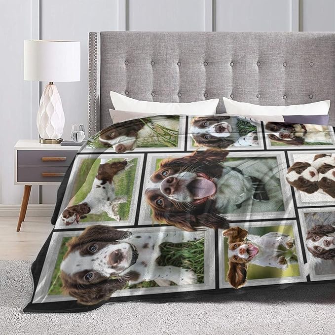 English Springer Spaniel Blanket Springer Spaniel Decor Throw Blanket Soft Flannel Fluffy Plush Fuzzy Fleece Stuff Blanket Gifts for Dog Lover Girl Kids Man Woman Boys Adults for Bed Sofa 50"X60"