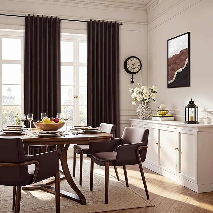 Guken Coffee Linen 100% Blackout Curtains for Living Room 84 Inch Length 2 Panels Set Textured Elegant Black Out Thermal Insulated Soundproof Back Tab Hook Belt Bedroom Cafe Backdrop Drapes 52x84 7Ft
