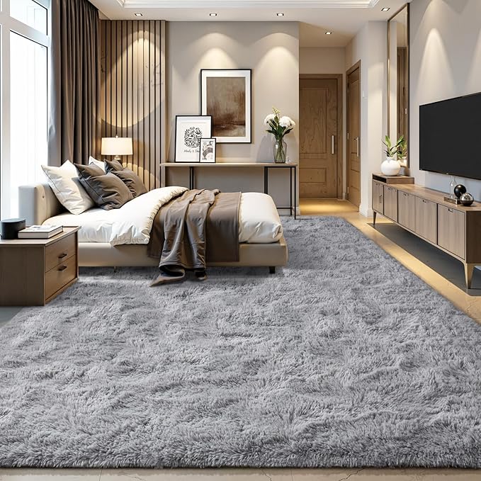EVOIONOS 5x7 Washable Large Area Rug for Living Room, Fluffy Shag Rug for Bedroom, Ultra Soft Plush Non Slip Carpet for Indoor Floor Bedside Nursery Kids Girls Room Dorm, Home Decor Aesthetic, Grey