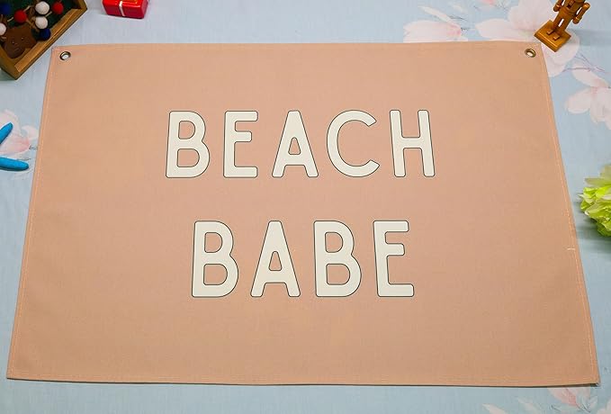 Boho Rectangular Banner Flag Pennant Wall Decor Gift for Baby Boy Girl Kids,Nursery Above Crib Playroom Reading Room Bedroom Living Room Decor-Beach Babe-Baby,Shower Birthday Christmas Gift