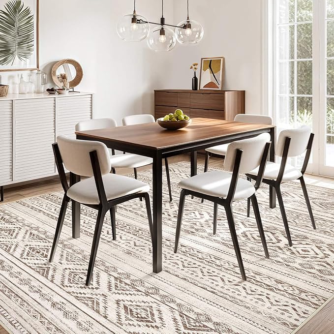 Area Rugs for Living Room Washable Living Room Rug Soft Neutral Indoor Floor Carpet Non-Slip Stain Resistant Modern Boho Rugs for Bedroom Dining Room Kids Room Nursery Office Home Dark Brown