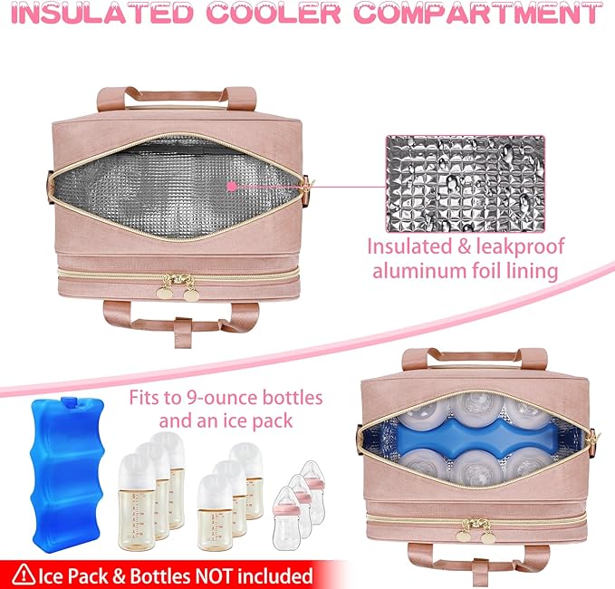Wearable Breast Pump Bag, Breast Milk Cooler Bags with Insulated Compartment, Pumping Bag Compatible with Momcozy, Medela and Elvie Pumps, Pump Carrying Case for Work Travel Camping, Pink