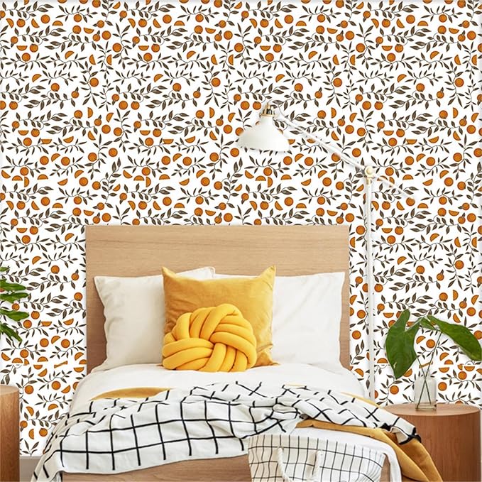 Orange Leaf Wallpaper Boho Wall Paper Orange Leaves Wall Stickers Removable Fruit Leaf Decals Peel and Stick Boho Fruit Leaves Wall Decals for Bedroom Living Room Kitchen Decor