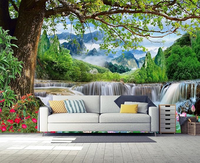 Waterfall Landscape Wallpaper Natural Scenic Wall Mural for Living Room Office（Not Peel and Stick）