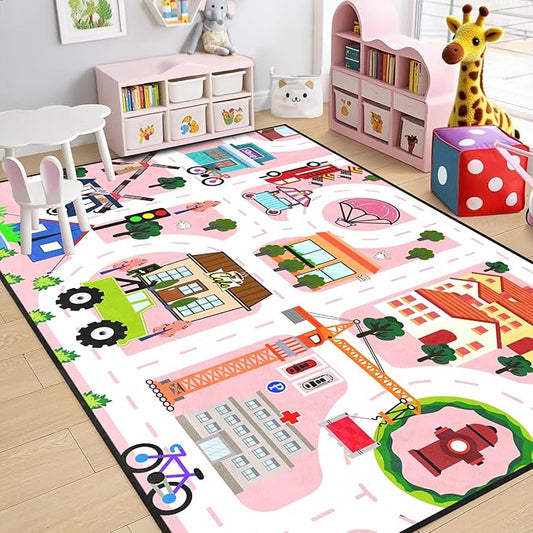 Car Rugs for Kids Toy - Car Track Carpet for Boys Road Rug for Bedroom Road Map Carpet for Kids Toy Play Mat Farm, 3x5 Feet
