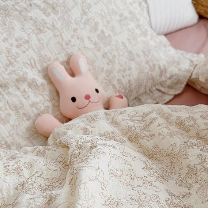 BuLuTu 100% Cotton Muslin Kids Toddler Pillowcase Standard Size, 20"x26", Cute Rabbit Pattern Toddler Boys Girls Pillow Cases Soft Pillow Cover Nursery Pillowcases, Bedding Decor,1 Piece, Forest