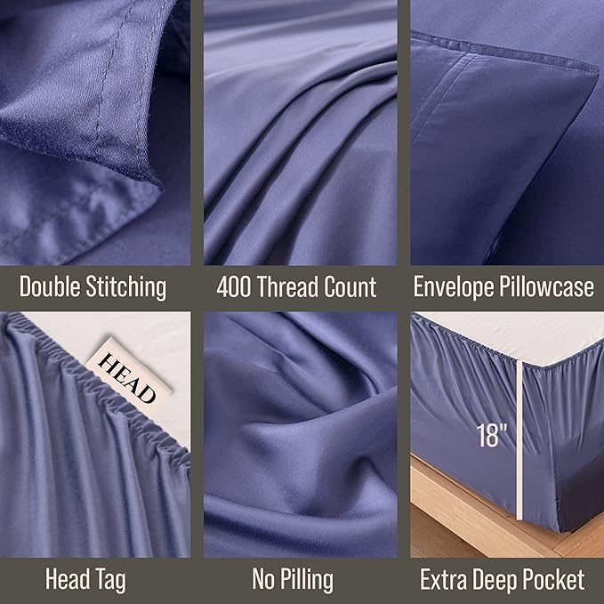 Bella Coterie 6 Piece Luxury Bamboo Viscose King Size Sheet Set | 100% Organically Grown | Cooling for Hot Sleepers | 18" Deep Pocket | Soft & Hypoallergenic | 4 Pillowcases [Twilight Blue]