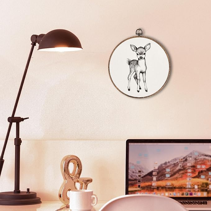 Vintage Deer Round Wall Art Framed, Cottagecore Deer Round Wall Decor, Retro Animal Farmhouse Hanging Canvas Prints Wall Sculptures for Home Nursery Bedroom Decor, 10x10 Inch