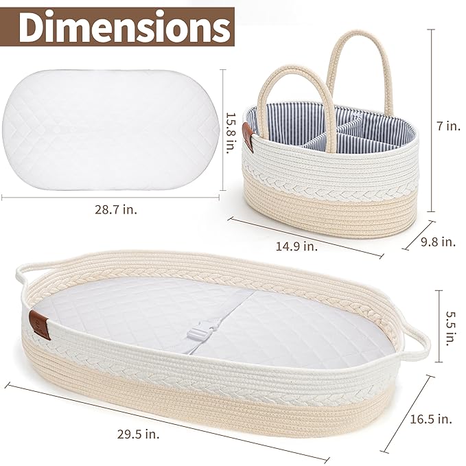 Deluxe Baby Changing Basket for Baby Dresser, Cotton Moses Baskets for Newborn, Babies Change Unisex Moses Changing Bassinet for Dresser, Foam Changing Pad Basket Changing Table Topper, Diaper Caddy