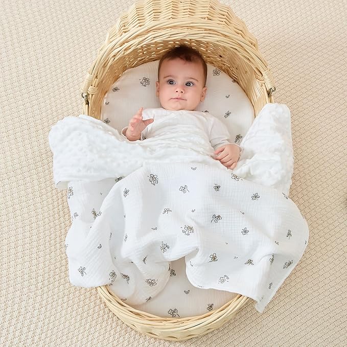 JELLYMONI Muslin Baby Blanket for Newborns, Double-Layer Soothing Raised Dots, Ultra-Soft Lightweight Receiving Blanket 1-Pack, Breathable Nursery Swaddle, 30x40 Inch