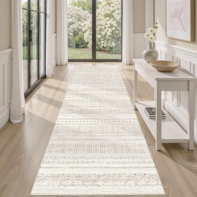 Area Rugs for Living Room Washable Living Room Rug Soft Neutral Indoor Floor Carpet Non-Slip Stain Resistant Modern Boho Rugs for Bedroom Dining Room Kids Room Nursery Office Home Brown Cream