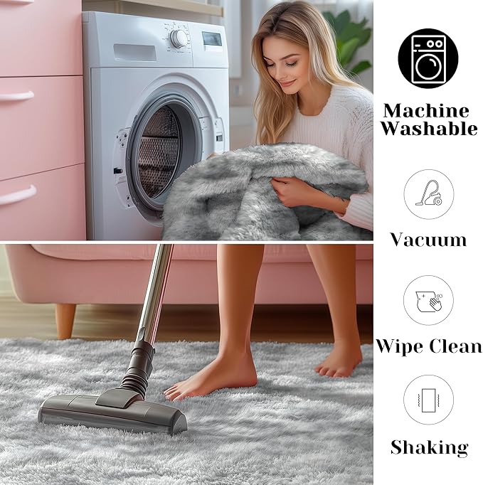 ONASAR 6x9 Area Rugs for Living Room, Large Tie-Dyed Light Grey Fluffy Shag Rug for Bedroom, Washable Ultra Soft Plush Floor Big Indoor Carpet for Baby Kids Girls Boys Teen Dorm Nursery Home Decor