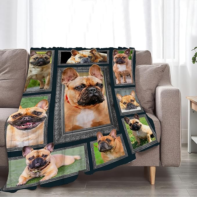 French Bulldog Gifts & Decor: Cute Dog Throw Blanket - Soft, Warm, Cozy Fleece for Couch, Sofa, Bed - 80"x60"