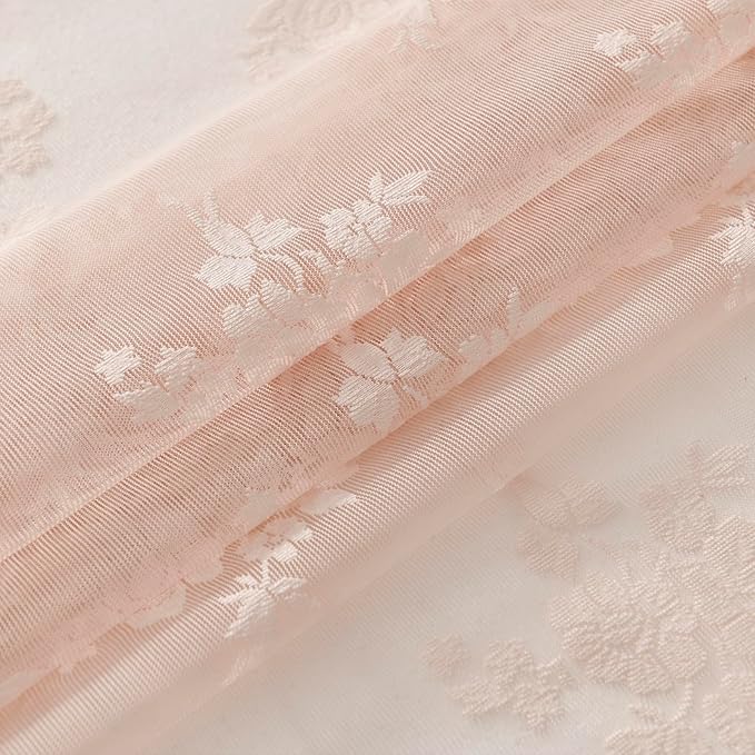 Kotile Blush Pink Lace Curtains 54 Inch Length - Country Rustic Floral Pattern Sheer Lace Curtains for Girls Bedroom, Privacy Short Sheer Curtain for Windows, 52 x 54 Inch, 2 Panels, Blush Pink