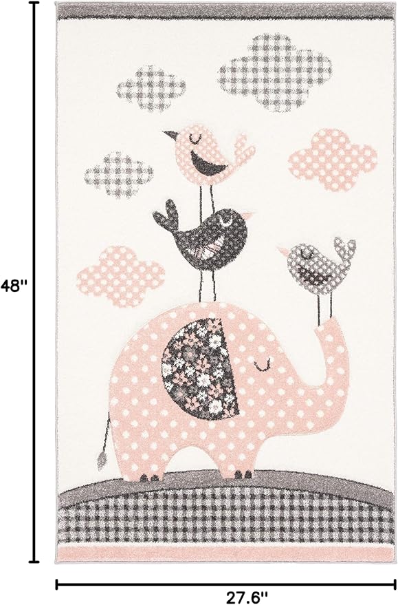 SAFAVIEH Carousel Kids Collection Accent Rug - 2'3" x 4', Pink & Ivory, Animal Design, Non-Shedding & Easy Care, Ideal for High Traffic Areas for Boys & Girls in Playroom, Nursery, Bedroom (CRK127P)