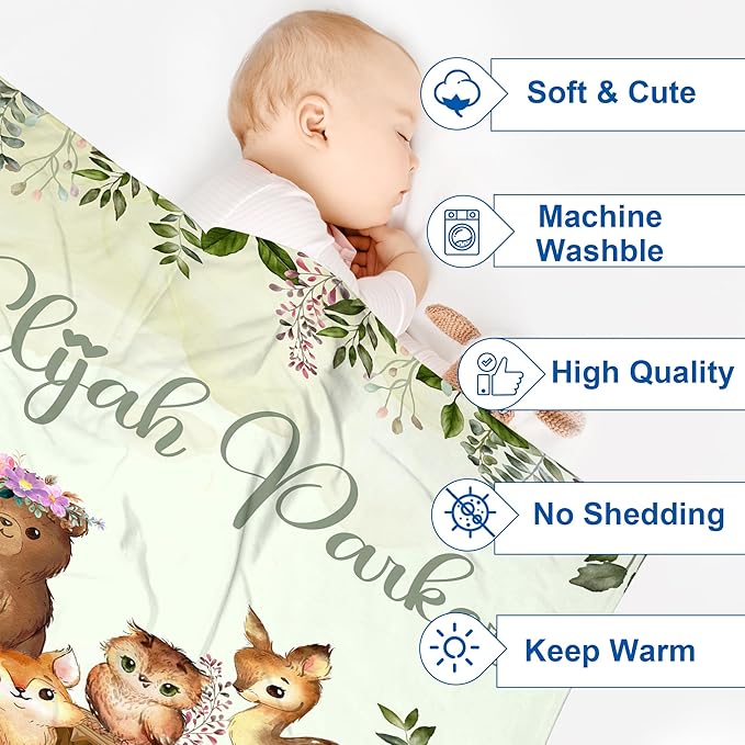 J&SBGFT Personalized Baby Blanket for Boys - Custom Name Blanket, Nursery Stroller Crib Decor Throw, Size 30"x40", Color7