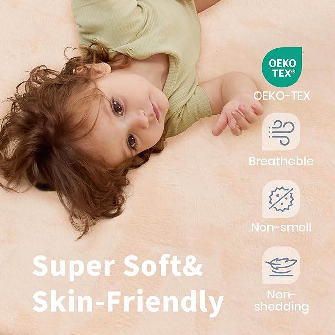 ACOMOPACK 1.3" Thick Baby Play Mat for Floor 50x50"-Memory Foam Water-Repellent Playpen Mat for Tummy Time,Non-Slip Soft Velvet Nursery Rug for Kids,Toddlers,Infants Crawling（Blush）