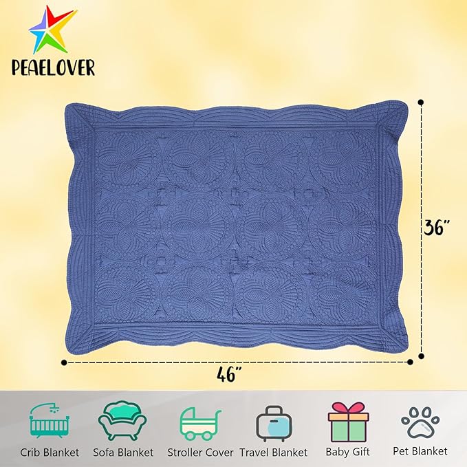PEACELOVER Embossed Neutral Baby Quilt Durable, Lightweight Baby Blankets Four Seasons for Personlized Monogram Cotton Quilted Blanket Toddler Quilt for Boys and Girls 46x36 Inches (Navy)