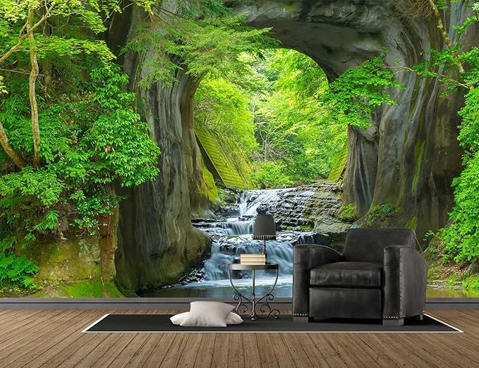 Forest Stream Wall Mural Wallpaper Large Nature Scenery Mural for Bedroom Living Room TV Background Sofa Wall (not self-Adhesive)