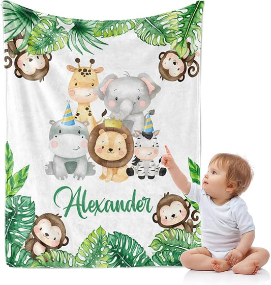J&SBGFT Personalized Baby Blanket - Custom Name Blanket, Stroller & Crib Decor, Toddler/Kid Nursery Throw 30"x40", Blue/Sky