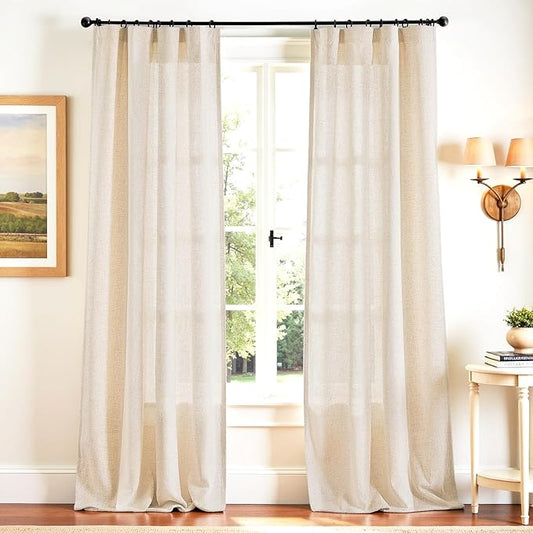 jinchan Beige Linen Blend Curtains 102 Inches Extra Long 2 Panels for Bedroom Living Room, Floor to Ceiling 50 Inches Wide Natural Farmhouse Drapes with Rod Pocket Back Tab (50W x 102L, Ecru)