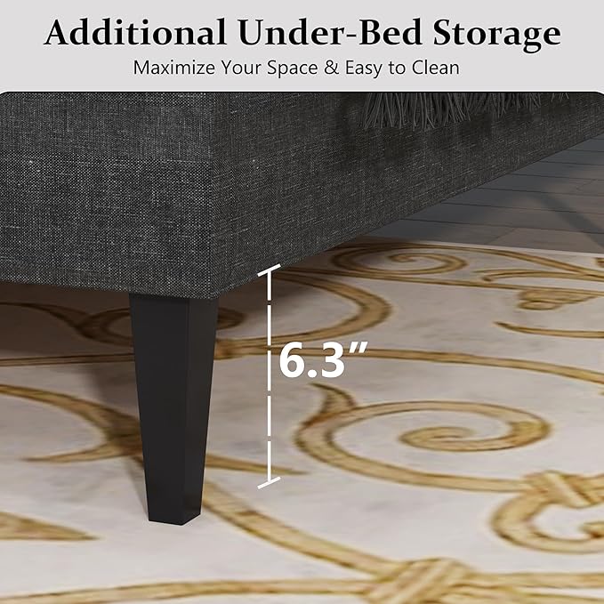 BarnFurin King Size Platform Bed Frame, Fabric Upholstered Bed with Button Tufted Headboard, Adjustable Headboard Design, Easy Assembly, No Box Spring Required, Light Grey