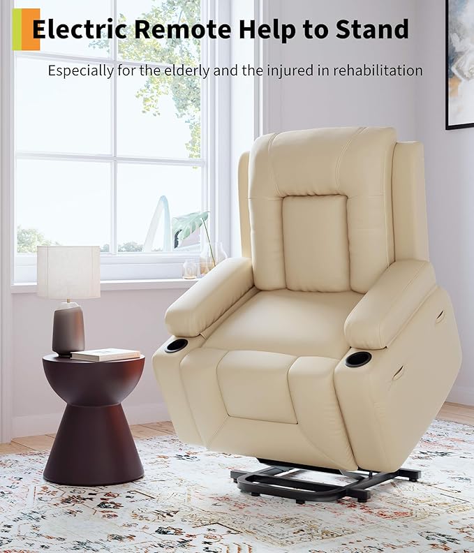 GarveeHome Power Recliner Chair - Heat and Massage, Adjustable Electric Recliner Ergonomic PU Leather Single Sofa, Tall Back, Padded Seat, Lazy Chair for Living Room