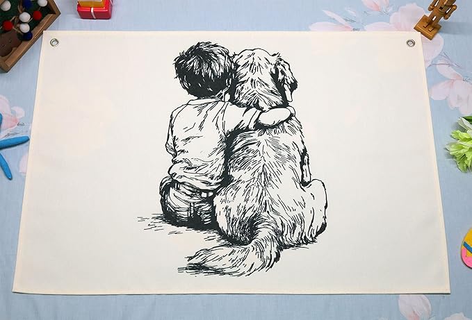 Boho Diversity Rectangular Banner Flag Wall Decor Gift for Baby Boy Kids,Nursery Above Crib Bedroom Playroom Decor Decor-Golden Retriever and Boy-Baby Present Shower,Birthday Christmas Gift