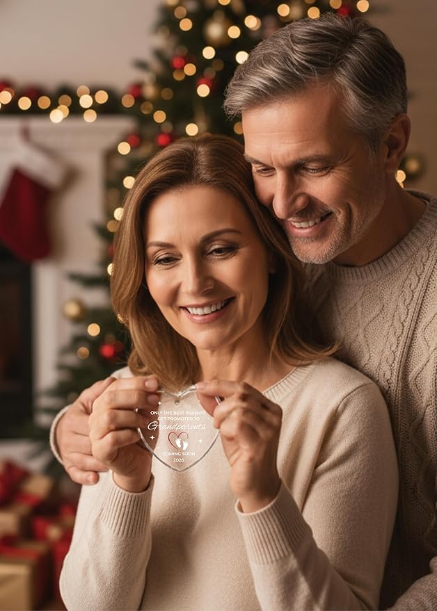 Heart's Sign Christmas Pregnancy Announcement Ornament 2025 | Grandparents Pregnancy Reveal | Promoted to Grandparents Xmas 2025 | Baby on The Way - Coming Soon 2026