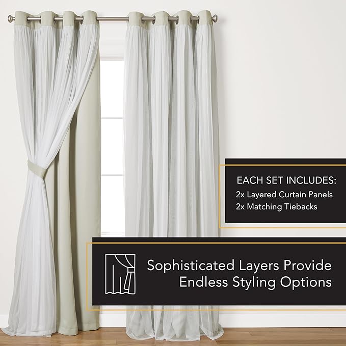TOWN & COUNTRY LUXE Talia Double Layer Indoor Curtains, Sheer and Room Darkening Blackout, Grommet Top, Energy Efficient, 2-Pack Set, 52"x120", Sand