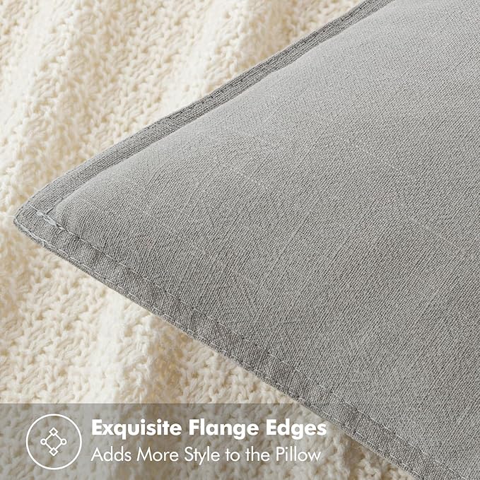 MIULEE Decorative Linen Euro Sham Pillow Covers 22x22 Inch Light Gray Boho Farmhouse Neutral Couch Throw Pillows for Bed Pack of 2 Accent Modern Pillowcase Sofa Livingroom Home Decor