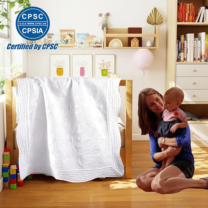 PEACELOVER Embossed Neutral Baby Quilt Durable, Lightweight Baby Blankets Four Seasons for Personlized Monogram Cotton Quilted Blanket Toddler Quilt for Boys and Girls 46x36 Inches (white1)