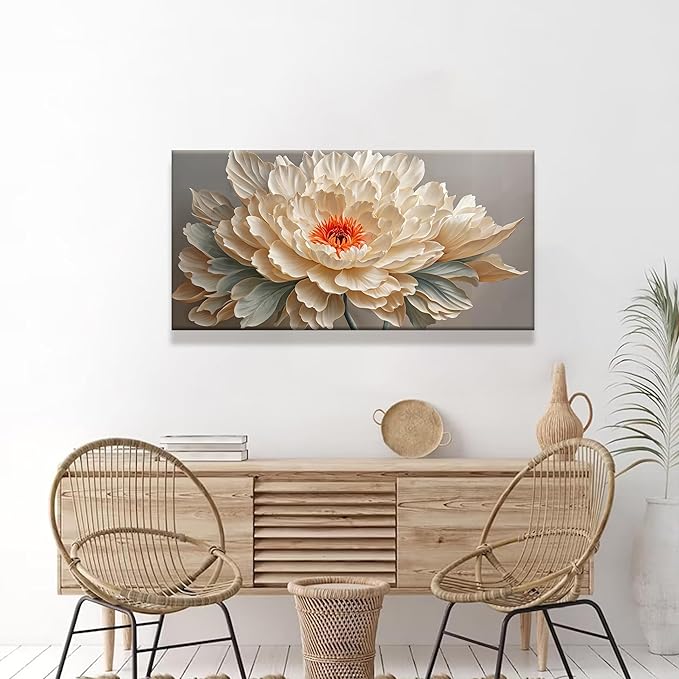 QSQ Canvas Art Wall Decor Small Size Modern Minimalist Home Wall Decor Flower Paintings Yellow Flower White Wall Art Prints Floral Art Pictures For Bedroom Kitchen Office Decoration 20" × 40"