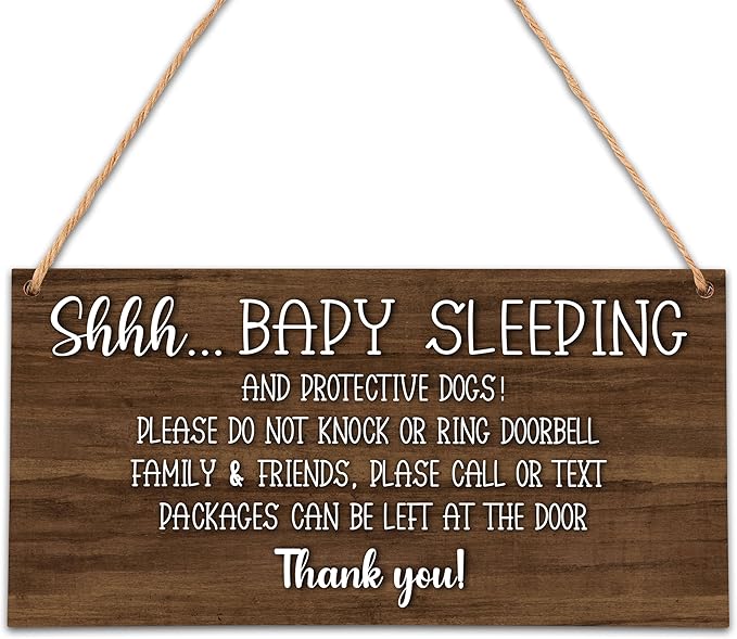 Please Do Not Knock Or Ring Doorbell Wooden Plaque Sign, No Soliciting Warning Reminder Sign, Baby Sleeping Sign For Front Door - HF01
