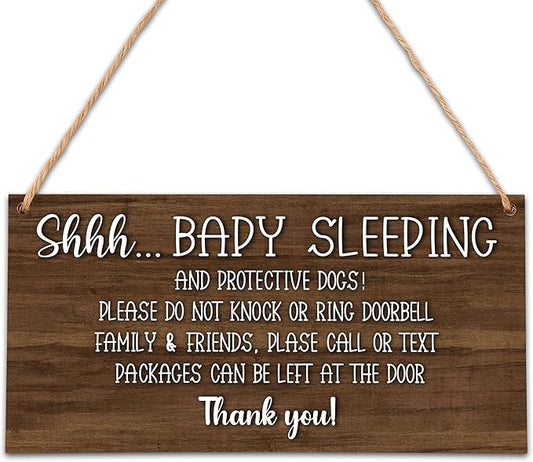 Please Do Not Knock Or Ring Doorbell Wooden Plaque Sign, No Soliciting Warning Reminder Sign, Baby Sleeping Sign For Front Door - HF01
