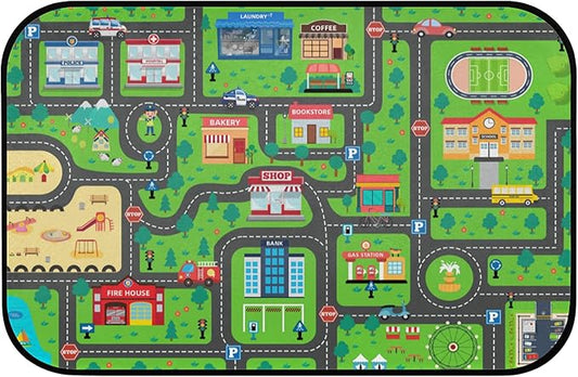 Kids Car Road Play Rug - City Town Map Track Soft Non-Slip 2x3 Ft Carpet Traffic Mat Washable Playroom Bedroom Boys Nursery Educational Area Rug Entrance Mats Classroom Decor (24"x 36")