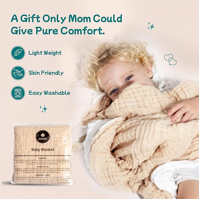 Chungie Soft Baby Blanket 40x30 inches – 100% Cotton Muslin Front & Plush Minky Fleece Back, Multi-Layer Blanket for Baby Boys & Girls, Nursery Bed Blanket, Newborn & Toddler Use