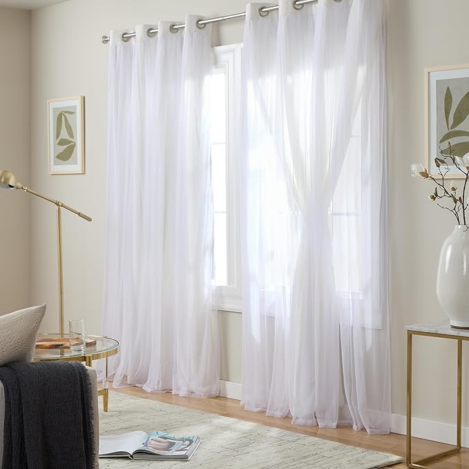 TOWN & COUNTRY LUXE Talia Double Layer Indoor Curtains, Sheer and Room Darkening Blackout, Grommet Top, Energy Efficient, 2-Pack Set, 52"x120", Winter
