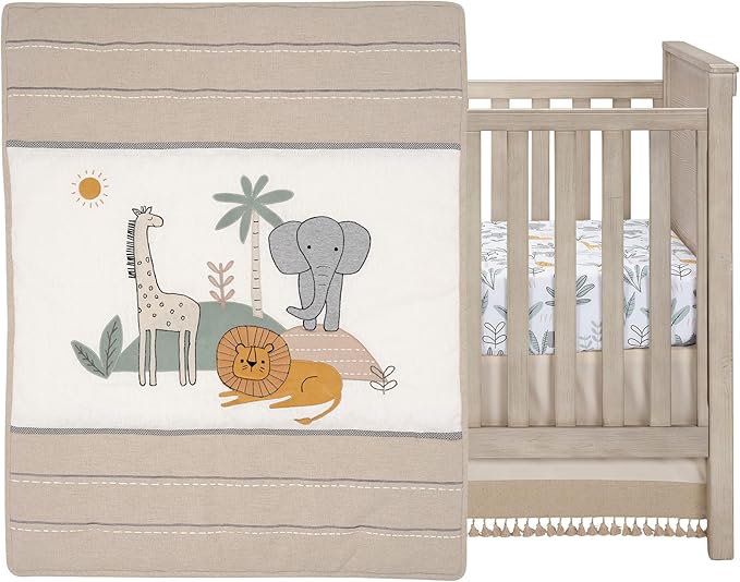 Lambs & Ivy Jungle Adventure Linen/Cotton 3-Piece Nursery Baby Crib Bedding Set